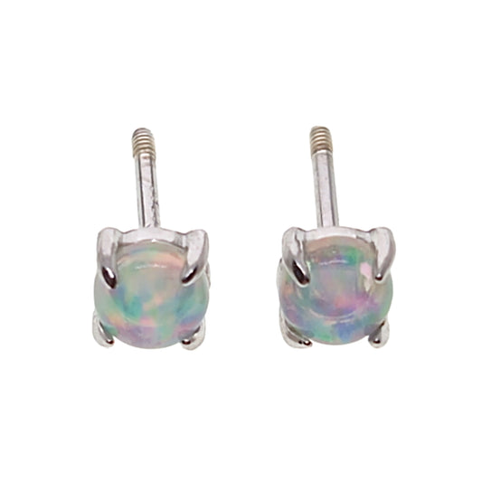 925 Sterling Silver Imitation Opal Stud Earrings | Screw Back | 4mm | Gift Boxed
