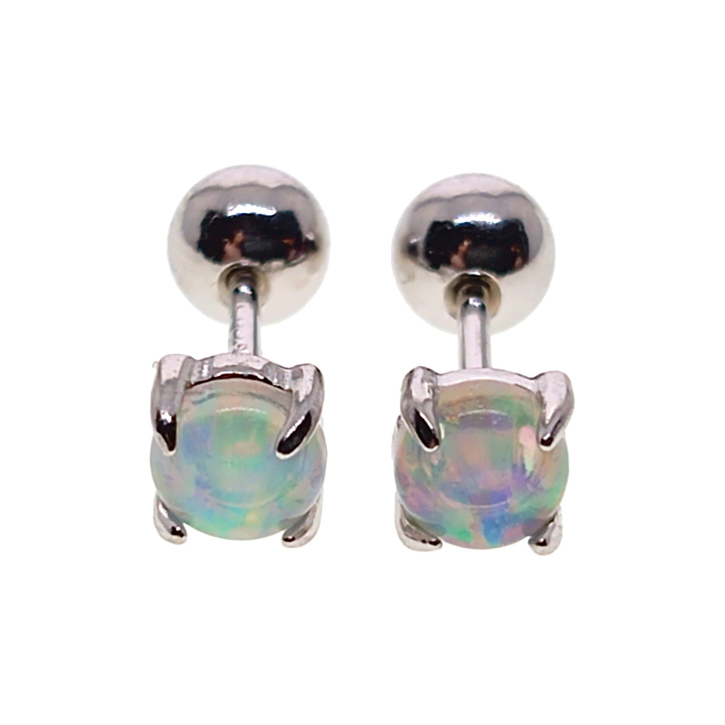 925 Sterling Silver Imitation Opal Stud Earrings | Screw Back | 4mm | Gift Boxed