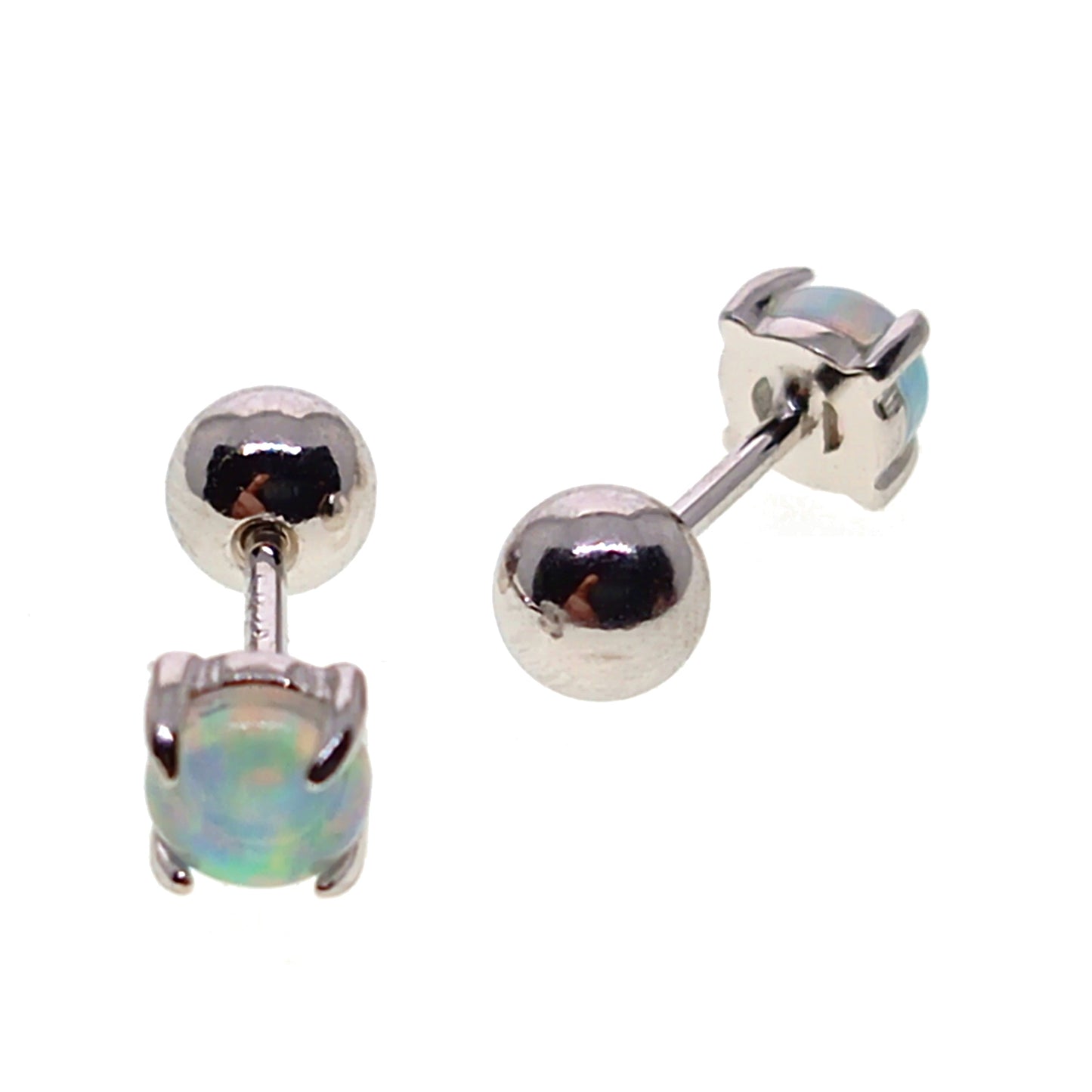925 Sterling Silver Imitation Opal Stud Earrings | Screw Back | 4mm | Gift Boxed