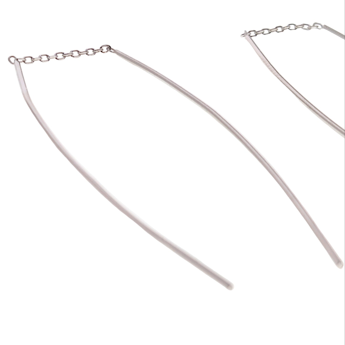 Sterling silver thread-through earrings on a white background
