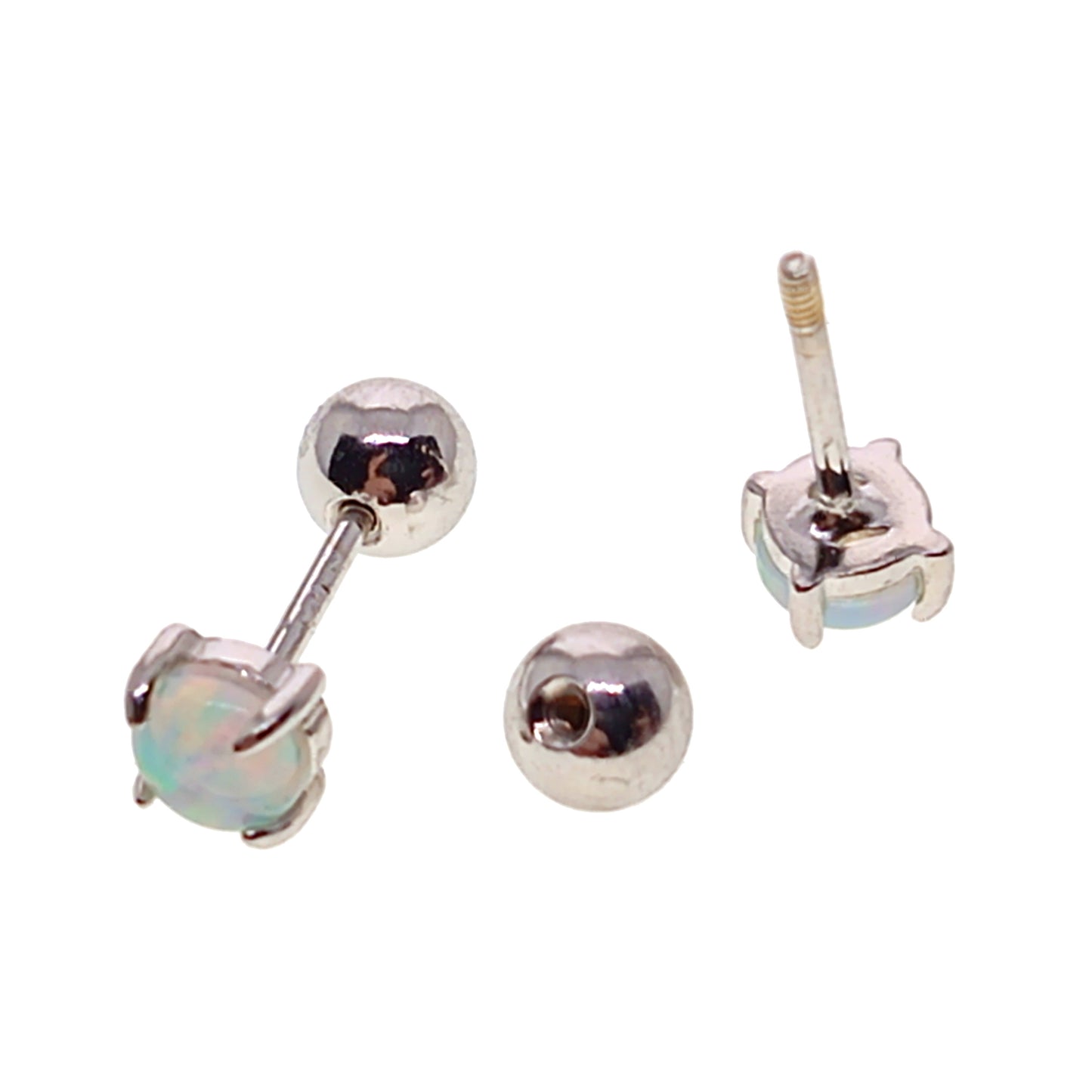 925 Sterling Silver Imitation Opal Stud Earrings | Screw Back | 4mm | Gift Boxed