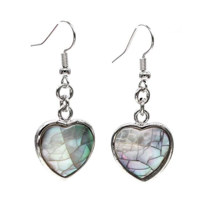 Shell Dangle Earrings Heart Shape Paua Pink Black White | 43mm | Gift Boxed