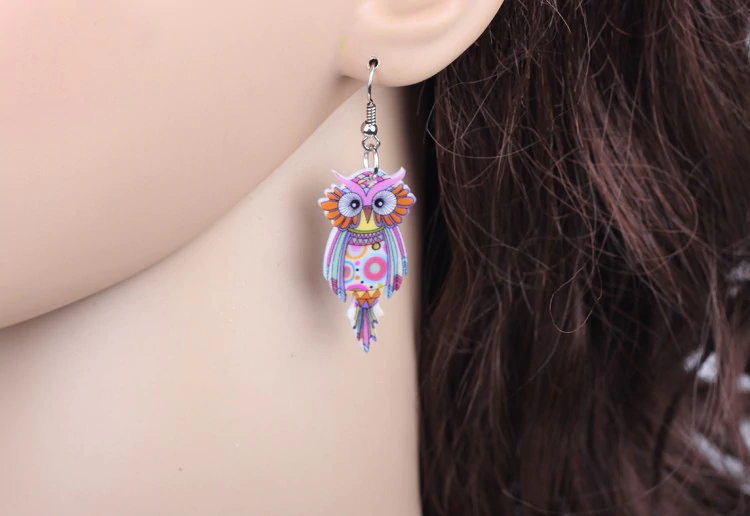 Cute Owl Earrings Earrings Acrylic Animal Bird Drop Earrings Fish Hook Earrings Green Iron Multi Coloured Owl Purple