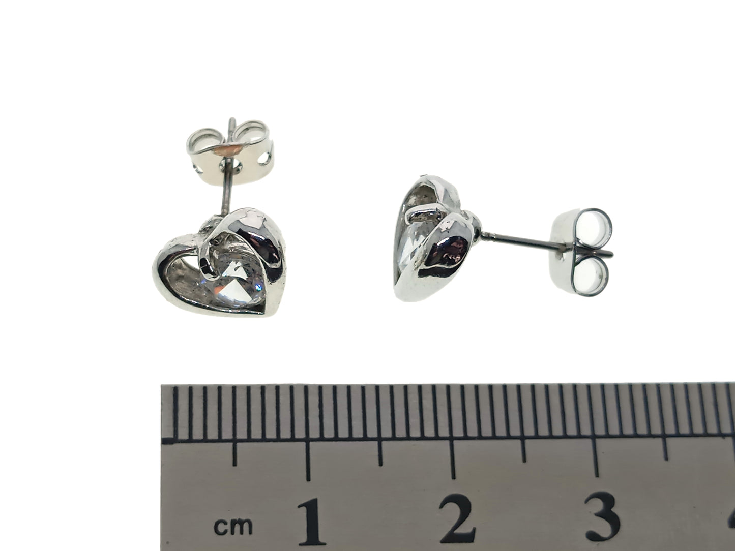 Silver Plated Crystal Heart Stud Earrings | 9x11mm Size | Boxed