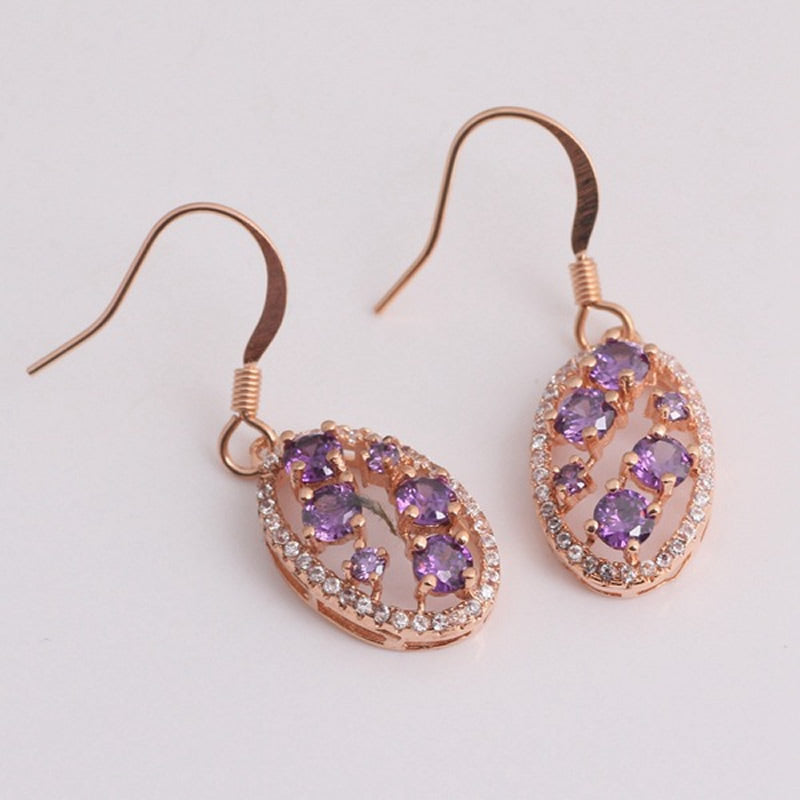 Rose Gold Plated Purple CZ Dangle Earrings | 33mm | Gift Boxed