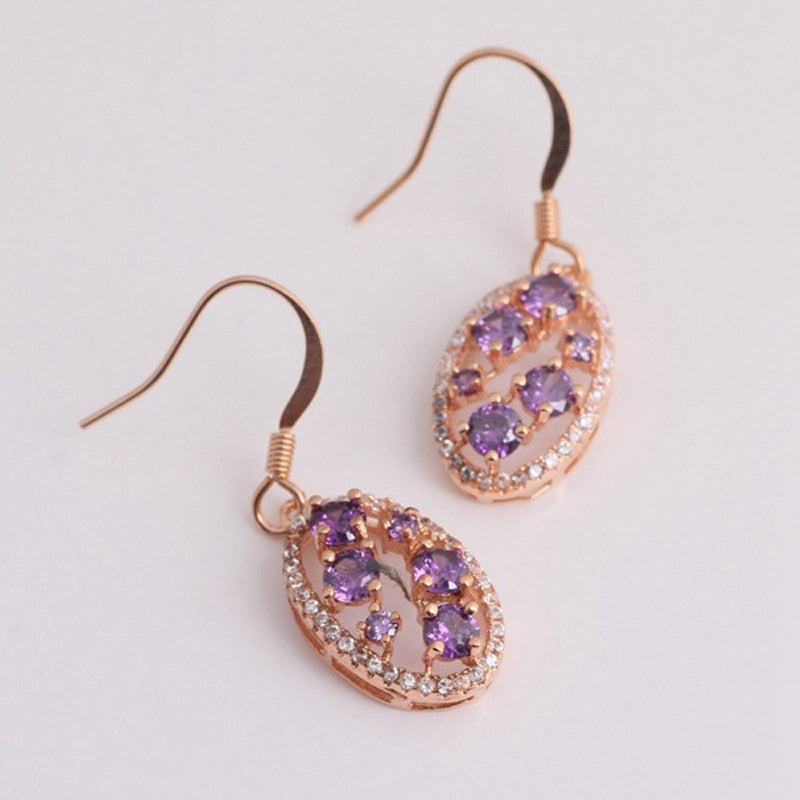 Rose Gold Plated Purple CZ Dangle Earrings | 33mm | Gift Boxed