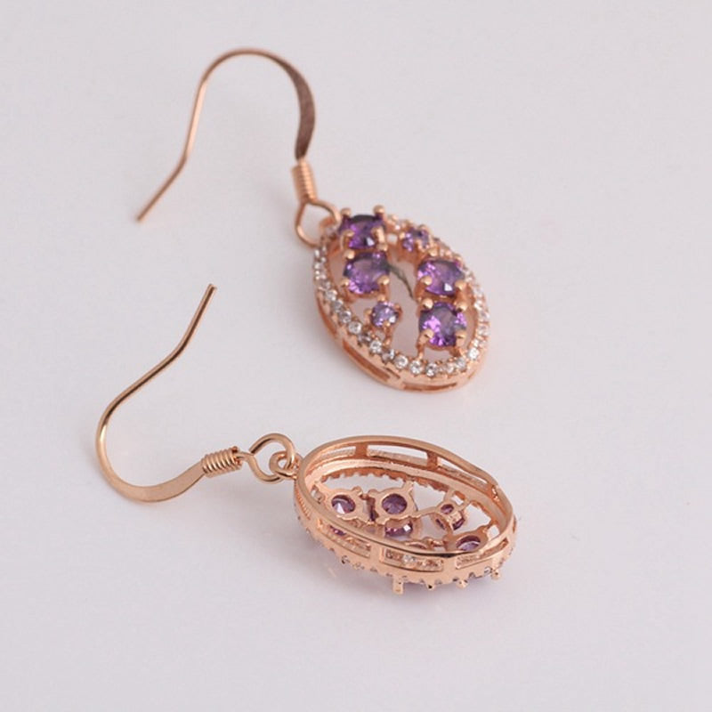 Rose Gold Plated Purple CZ Dangle Earrings | 33mm | Gift Boxed
