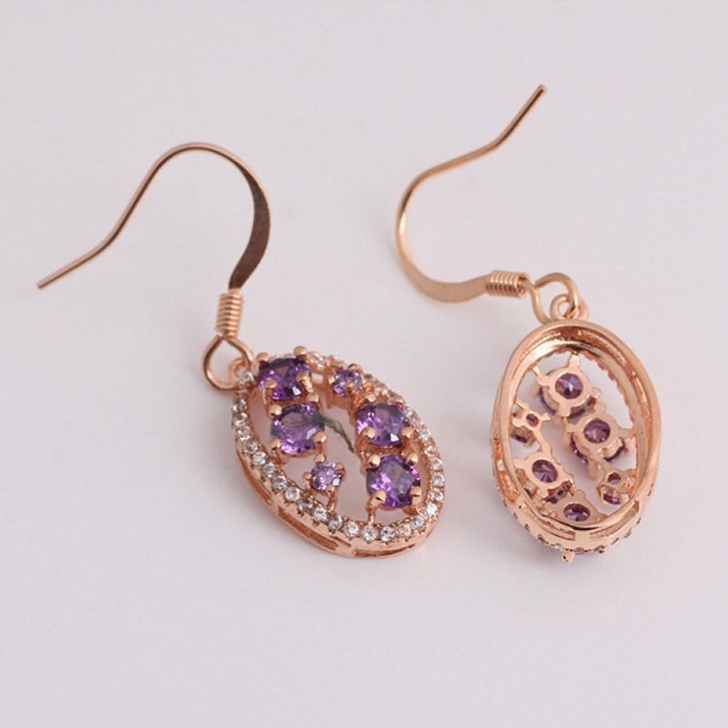 Rose Gold Plated Purple CZ Dangle Earrings | 33mm | Gift Boxed