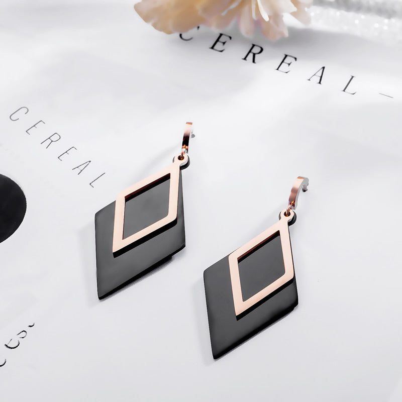 Rose Gold & Black Diamond Dangle Earrings | 36mm Drop | Gift Boxed
