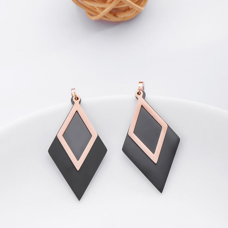 Rose Gold & Black Diamond Dangle Earrings | 36mm Drop | Gift Boxed