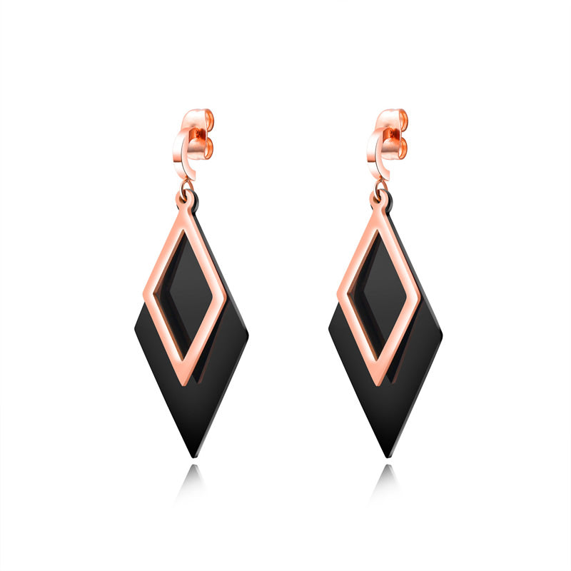 Rose Gold & Black Diamond Dangle Earrings | 36mm Drop | Gift Boxed