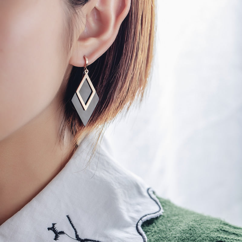Rose Gold & Black Diamond Dangle Earrings | 36mm Drop | Gift Boxed
