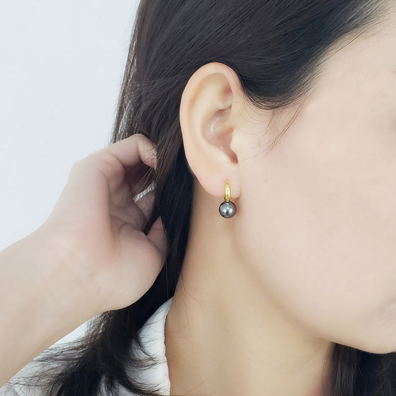Sterling Silver Shell Pearl Earrings Earrings Black Drop Earrings Platinum Plated Shell Pearl White Yellow Gold Plated