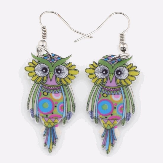 Cute Owl Earrings Earrings Acrylic Animal Bird Drop Earrings Fish Hook Earrings Green Iron Multi Coloured Owl Purple