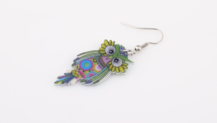 Cute Owl Earrings Earrings Acrylic Animal Bird Drop Earrings Fish Hook Earrings Green Iron Multi Coloured Owl Purple