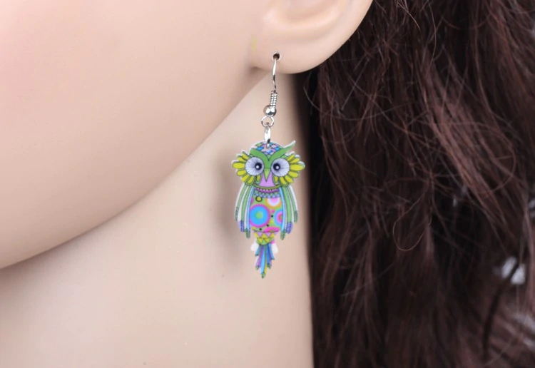 Cute Owl Earrings Earrings Acrylic Animal Bird Drop Earrings Fish Hook Earrings Green Iron Multi Coloured Owl Purple