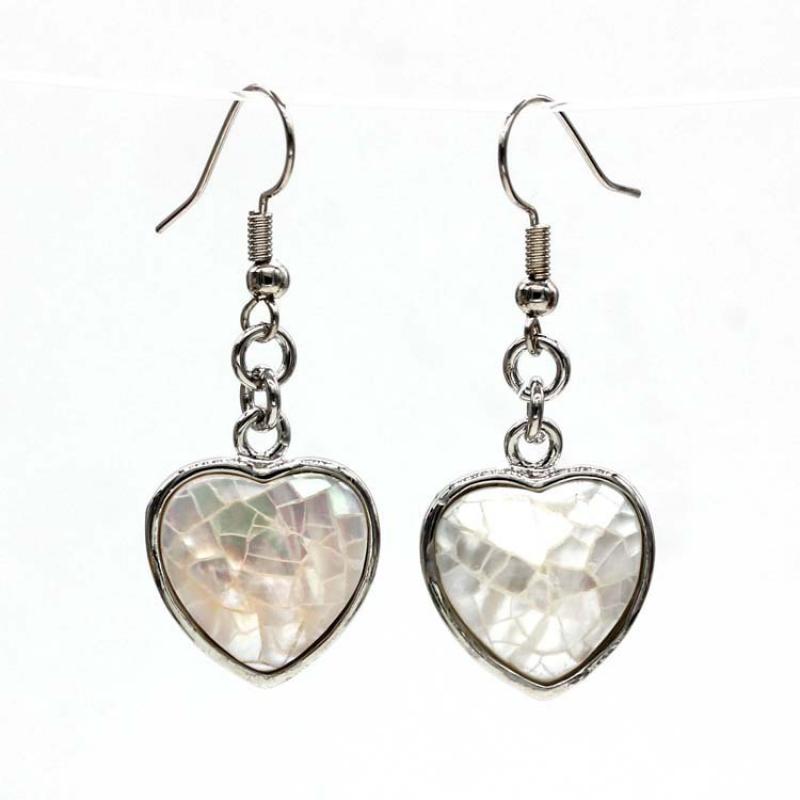 Shell Dangle Earrings Heart Shape Paua Pink Black White | 43mm | Gift Boxed