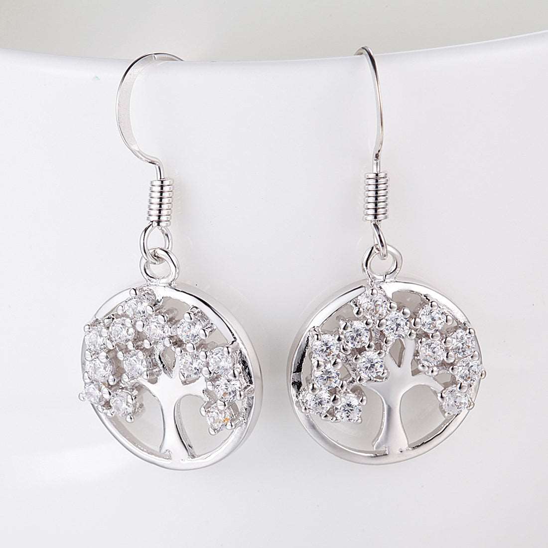 Tree of Life Earrings Earrings Brass Cubic Zirconia Drop Earrings Fish Hook Earrings Platinum Plated Rose Gold Plated Tree