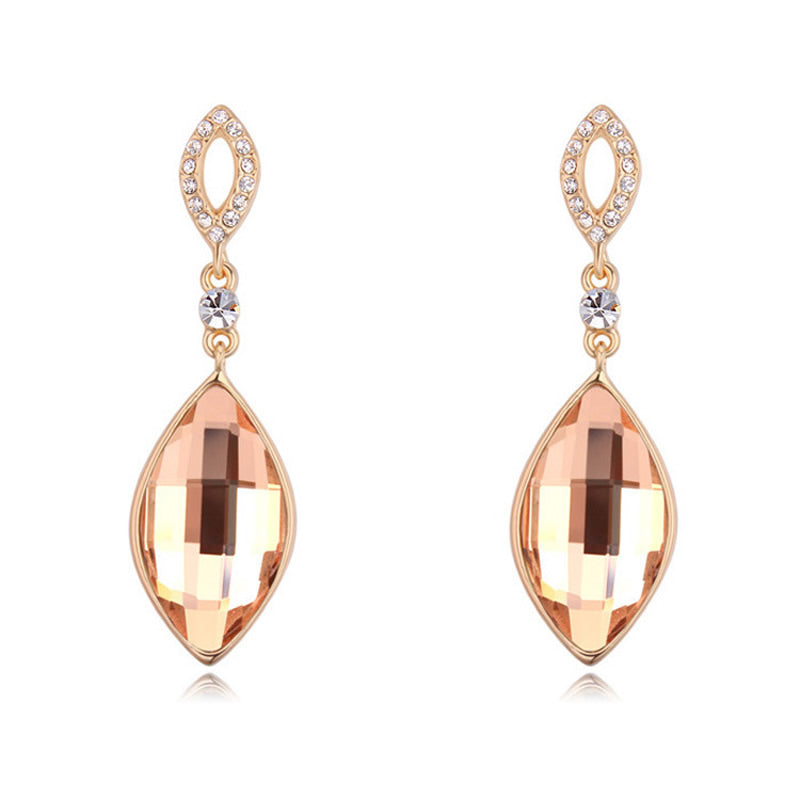 Austrian Crystal Earrings Champagne Earrings Aquamarine Black Brass Champagne Crystal Drop Earrings Rhinestone Rose Gold Plated White