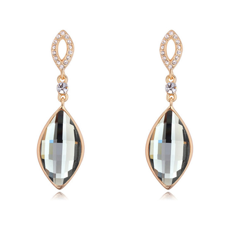 Austrian Crystal Earrings Black Earrings Aquamarine Black Brass Champagne Crystal Drop Earrings Rhinestone Rose Gold Plated White