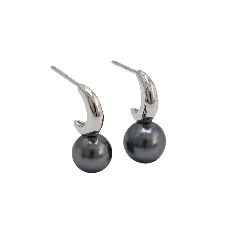 Sterling Silver Shell Pearl Earrings Platinum Plated Black Earrings Black Drop Earrings Platinum Plated Shell Pearl White Yellow Gold Plated