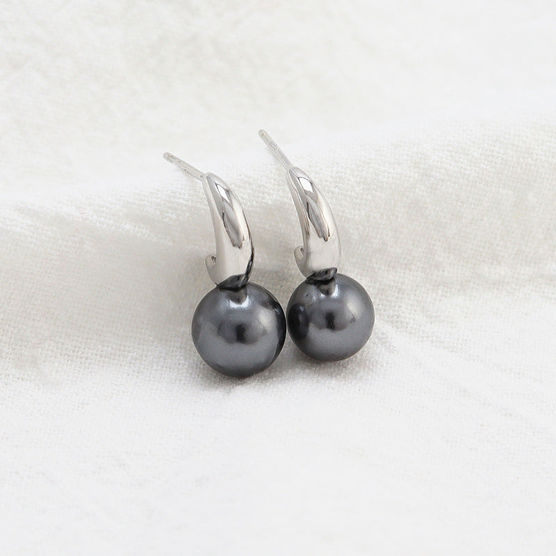 Sterling Silver Shell Pearl Earrings Earrings Black Drop Earrings Platinum Plated Shell Pearl White Yellow Gold Plated
