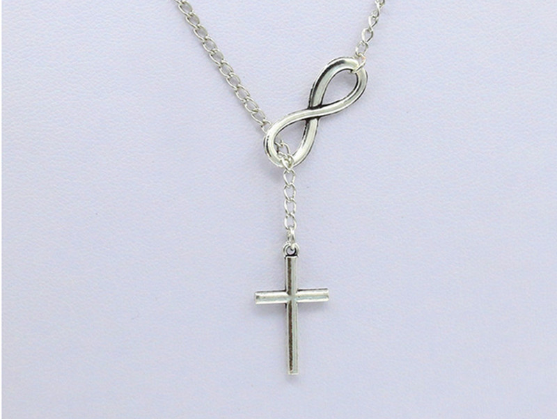 Silver Plated Infinity & Cross Pendant Necklace | 48-53cm | Gift Boxed
