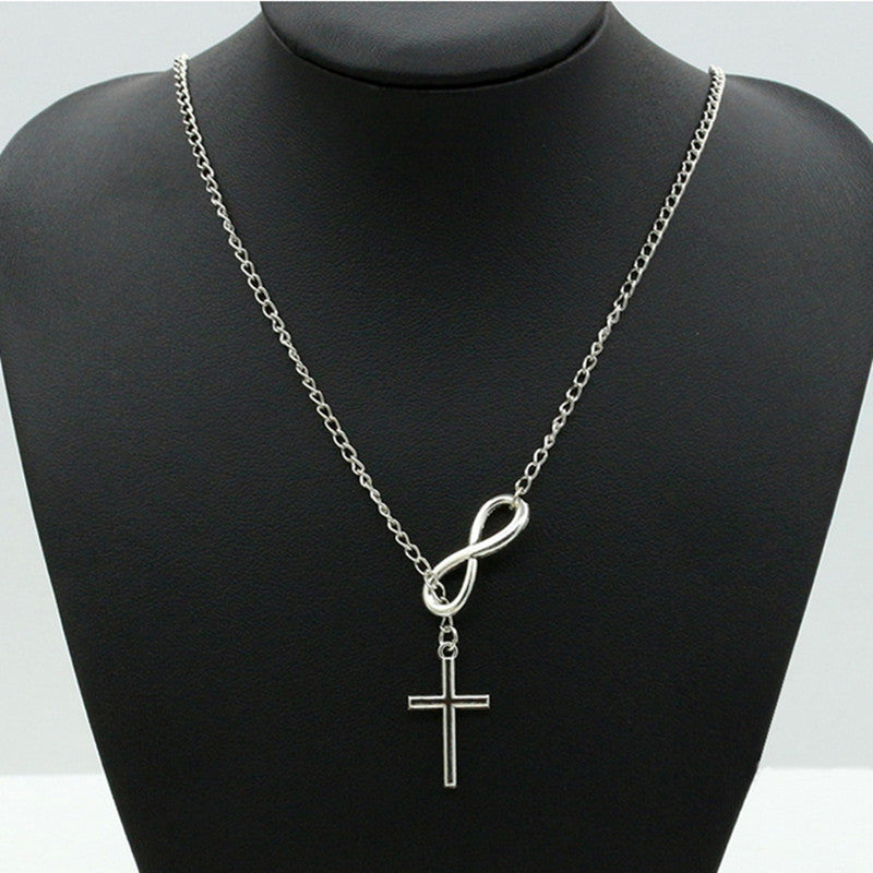 Silver Plated Infinity & Cross Pendant Necklace | 48-53cm | Gift Boxed
