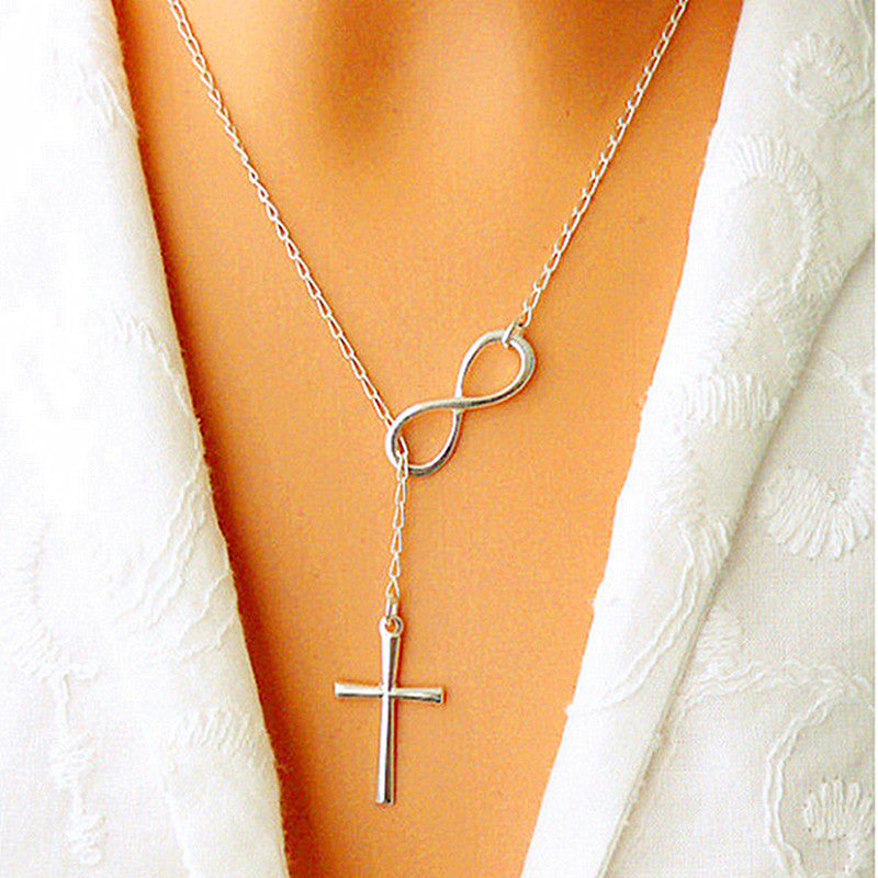 Silver Plated Infinity & Cross Pendant Necklace | 48-53cm | Gift Boxed