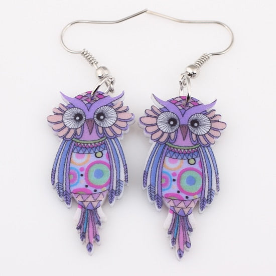 Cute Owl Earrings Purple Earrings Acrylic Animal Bird Drop Earrings Fish Hook Earrings Green Iron Multi Coloured Owl Purple