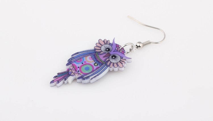 Cute Owl Earrings Earrings Acrylic Animal Bird Drop Earrings Fish Hook Earrings Green Iron Multi Coloured Owl Purple