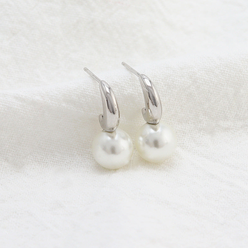 Sterling Silver Shell Pearl Earrings Platinum Plated White Earrings Black Drop Earrings Platinum Plated Shell Pearl White Yellow Gold Plated
