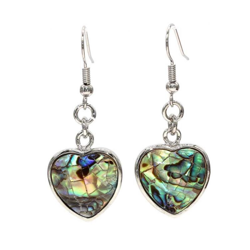 Shell Dangle Earrings Heart Shape Paua Pink Black White | 43mm | Gift Boxed