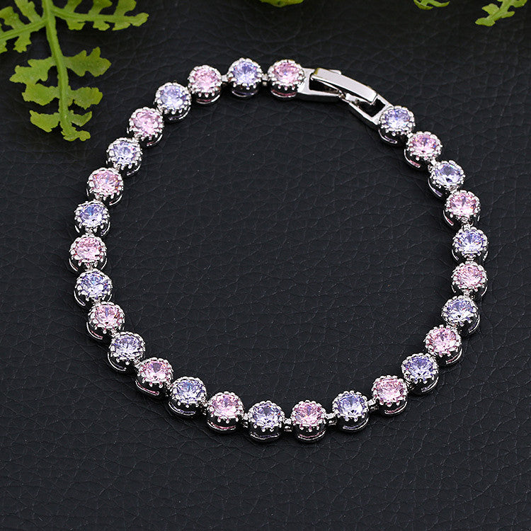Cubic Zirconia Bracelet (17.5cm) Multi Colour Bracelet Bracelet Clear Copper Cubic Zirconia Multi Coloured Pink