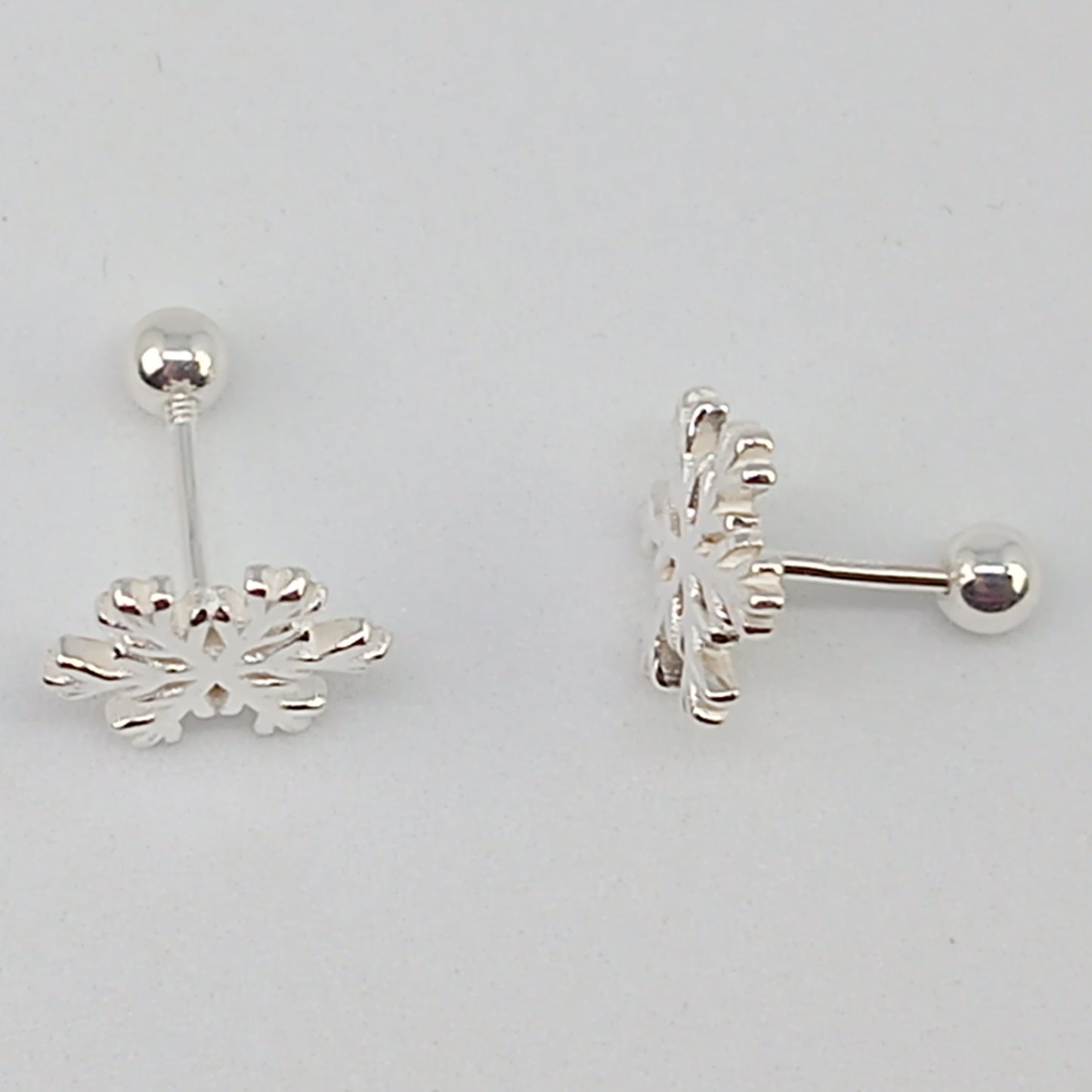925 Sterling Silver Snowflake Stud Earrings | Screw-On Back | 9mm | Gift Boxed