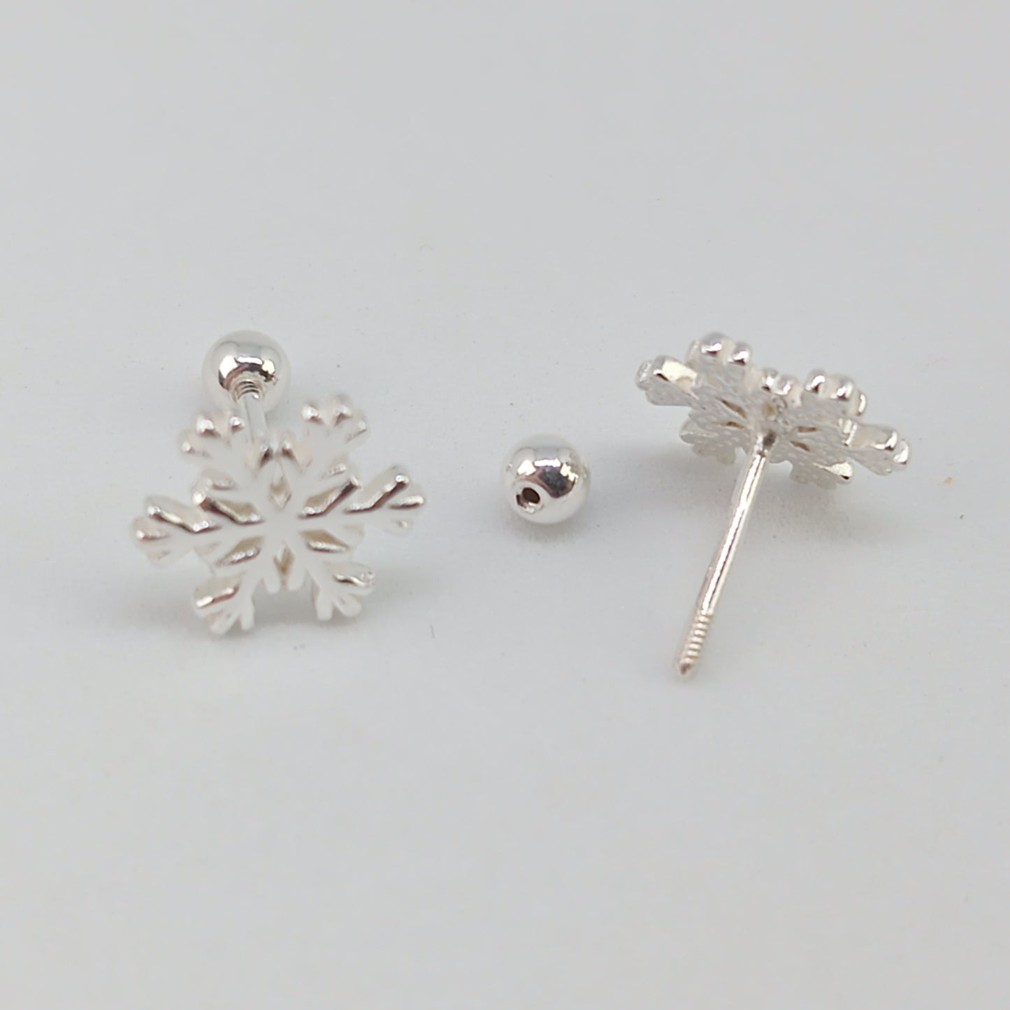 925 Sterling Silver Snowflake Stud Earrings | Screw-On Back | 9mm | Gift Boxed
