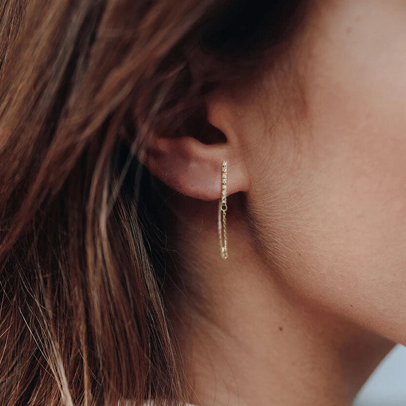 Yellow Gold Plated Sterling Silver Chain Earrings Earrings Cubic Zirconia Drop Earrings Sterling Silver Yellow Gold Plated