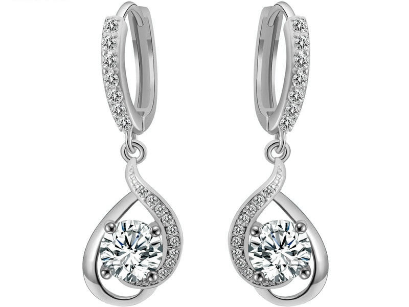 Cubic Zirconia Drop Earrings Platinum Plated Earrings Copper Cubic Zirconia Dangle Earrings Drop Earrings Platinum Plated