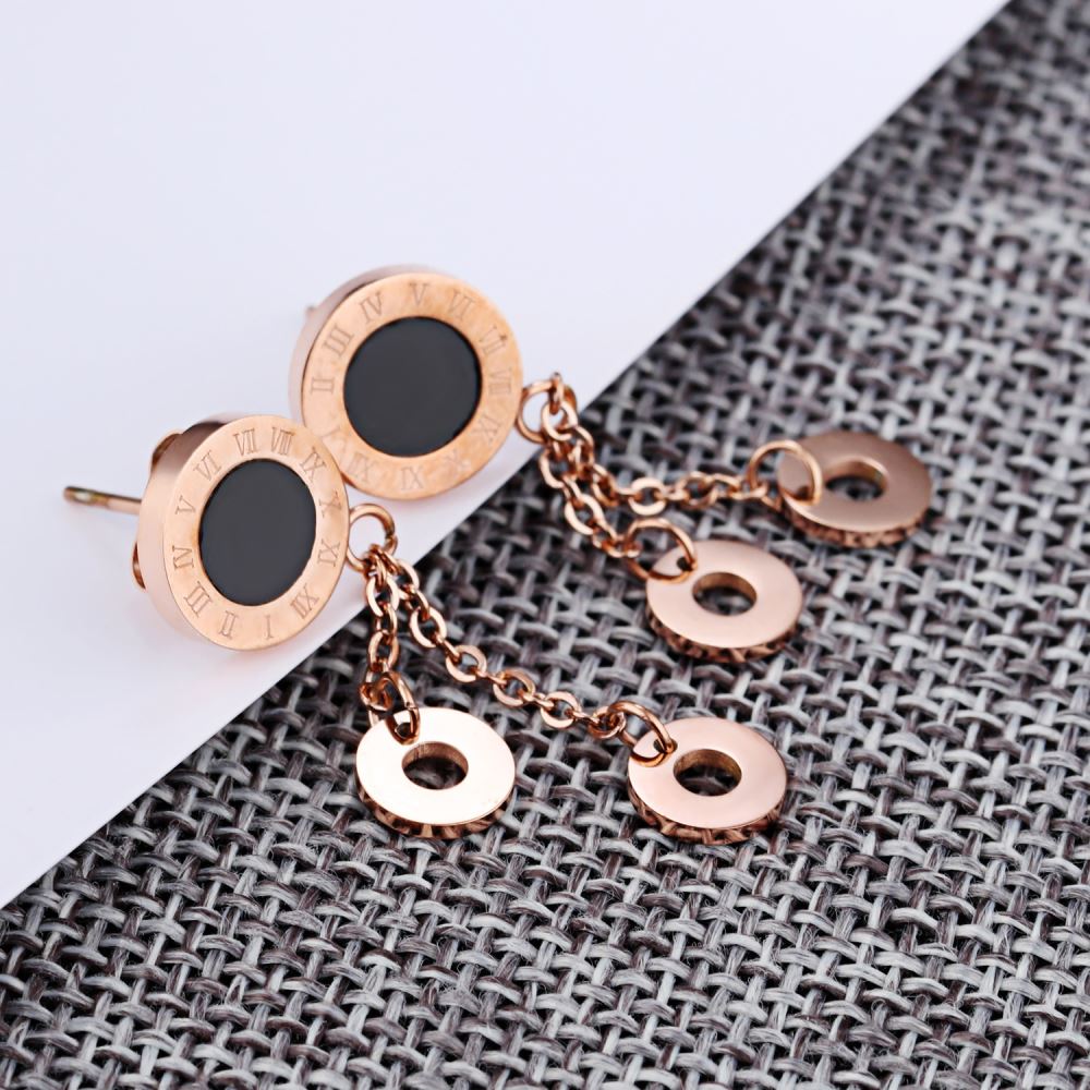 Rose Gold & Black Dangle Earrings | Stainless Steel | 33mm | Gift Boxed
