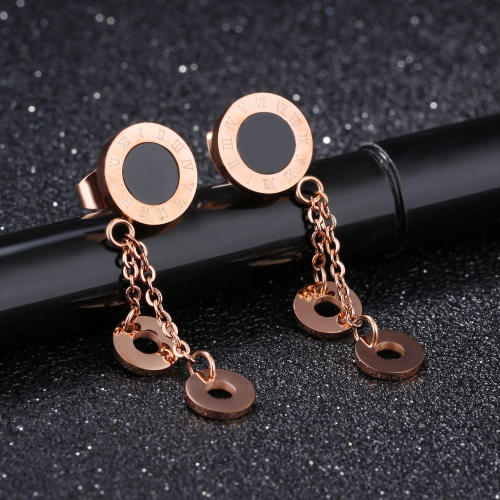Rose Gold & Black Dangle Earrings | Stainless Steel | 33mm | Gift Boxed