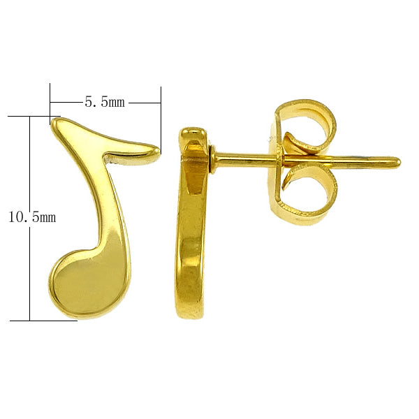 Yellow Gold Plated Musical Note Stud Earrings | 11x6mm | Gift Boxed