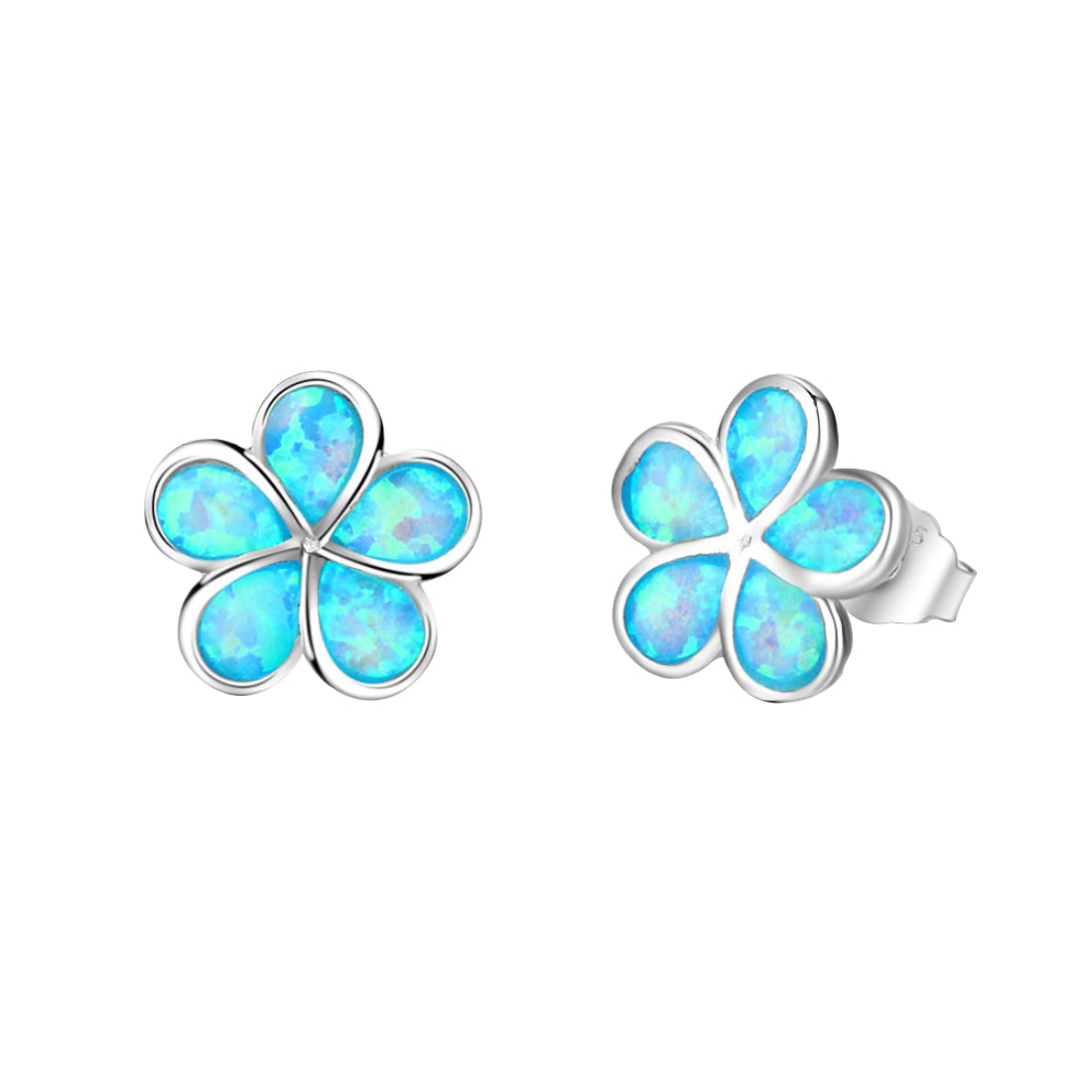 Blue Opal Sterling Silver Flower Stud Earrings Earrings Blue Opal Sterling Silver Stud Earrings