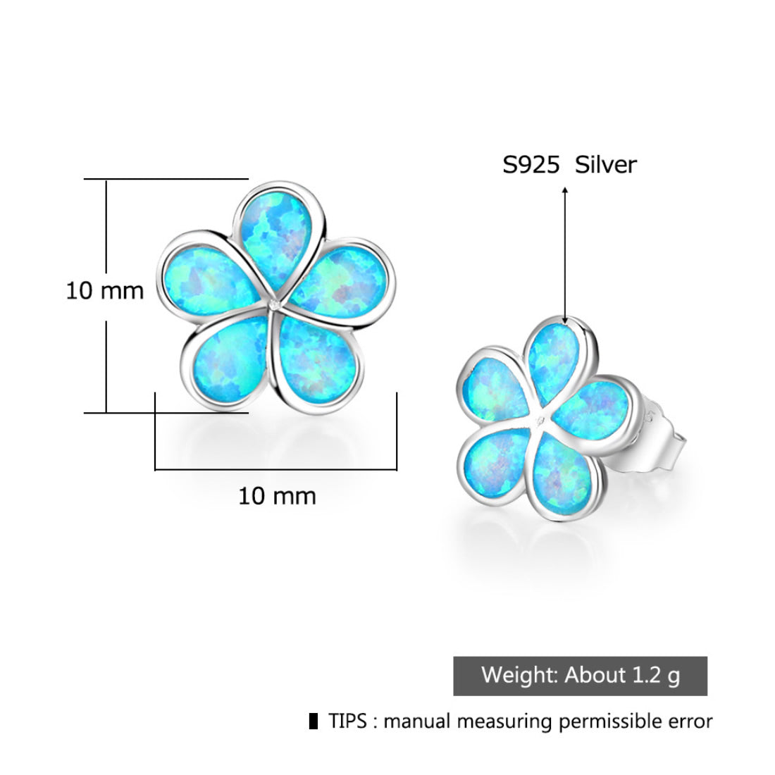 Blue Opal Sterling Silver Flower Stud Earrings Earrings Blue Opal Sterling Silver Stud Earrings