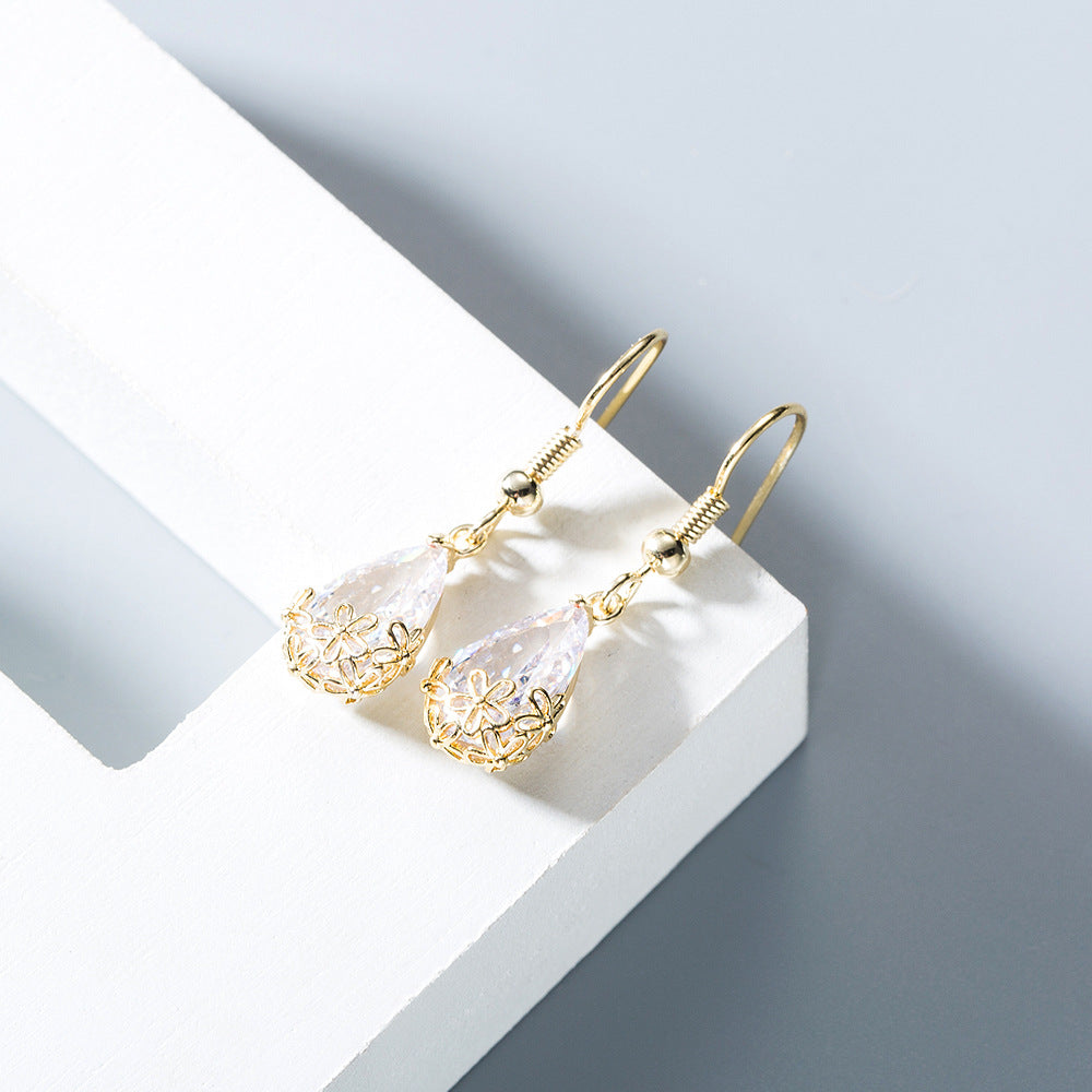 Gold Plated Sterling Silver Earrings Earrings Cubic Zirconia Drop Earrings Fish Hook Earrings Sterling Silver Yellow Gold Plated