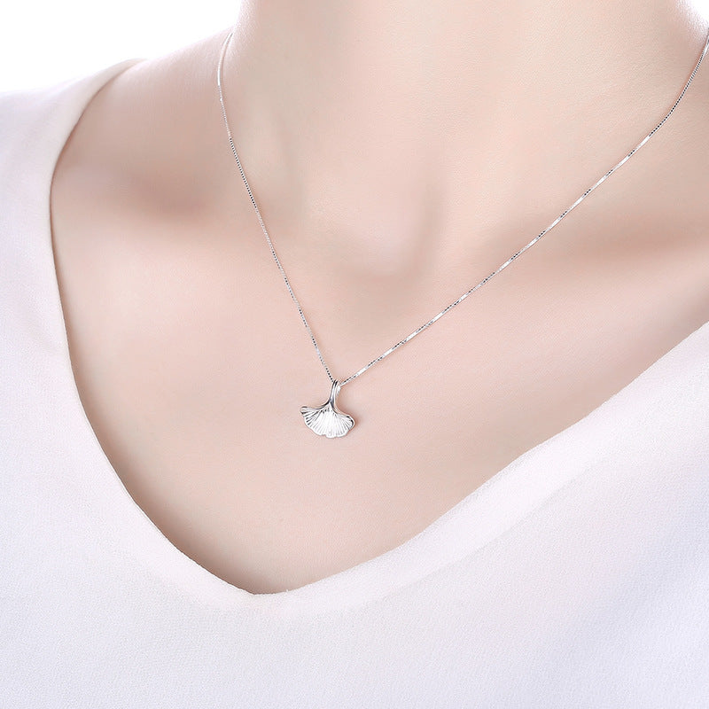 Sterling Silver Ginkgo Leaf Pendant Necklace | 40-45cm | Gift Boxed