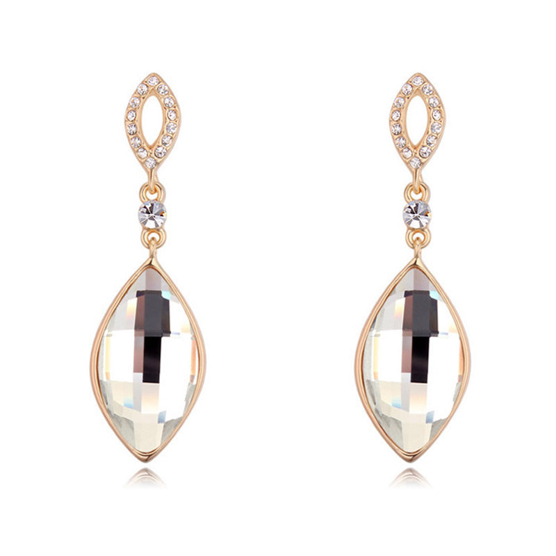 Austrian Crystal Earrings White Earrings Aquamarine Black Brass Champagne Crystal Drop Earrings Rhinestone Rose Gold Plated White