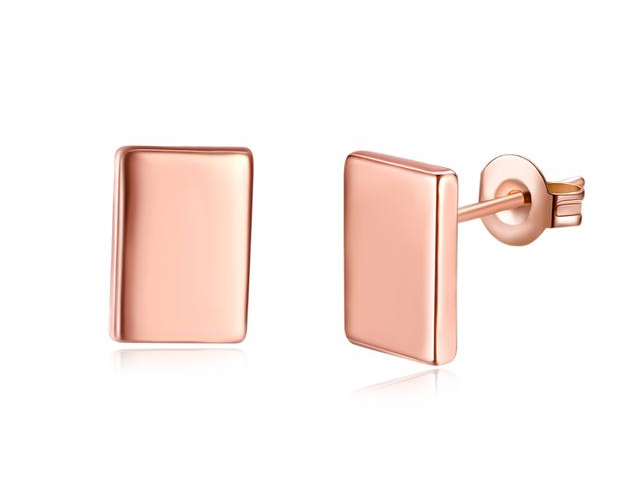 Rose Gold Geometric Shape Stud Earrings - Rectangle Earrings Rose Gold Plated Stud Earrings
