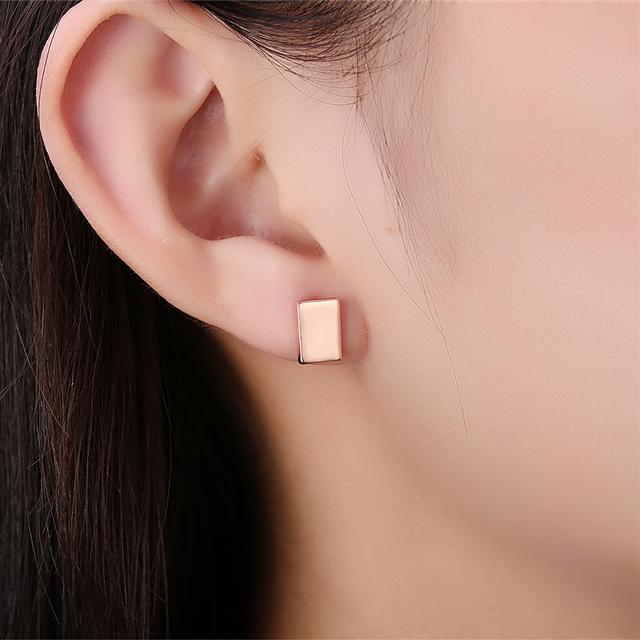 Rose Gold Plated Rectangular Stud Earrings | 9mm x 6mm | Boxed