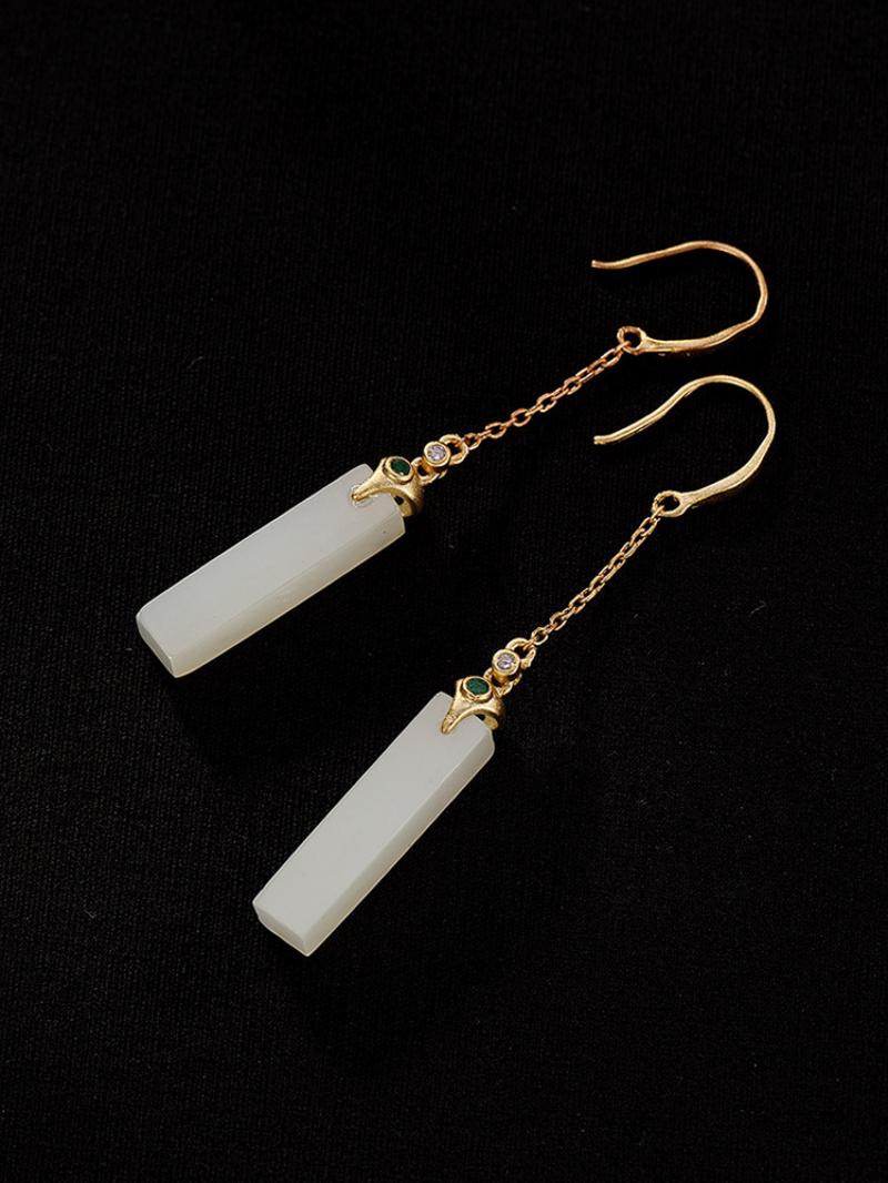 Sterling Silver Hetian Jade Earrings Earrings Chain Earrings Drop Earrings Fish Hook Earrings Hetian Jade Sterling Silver Yellow Gold Plated