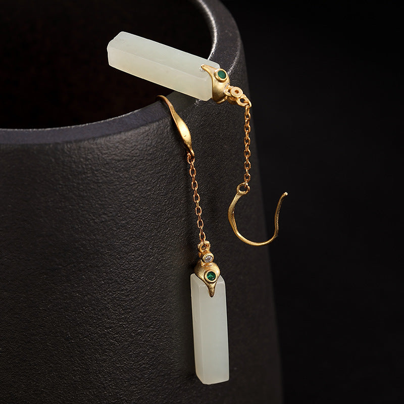 Sterling Silver Hetian Jade Earrings Earrings Chain Earrings Drop Earrings Fish Hook Earrings Hetian Jade Sterling Silver Yellow Gold Plated